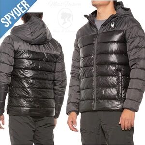 Spyder Mens Circuit Block Mixed Media Puffer Jacket Black Medium